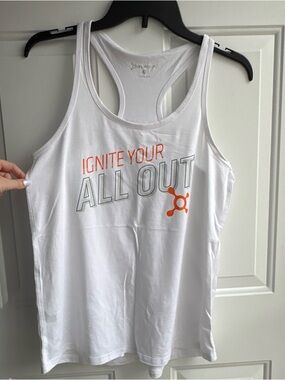 Orangetheory White Tank Top with Orange and Gray Print